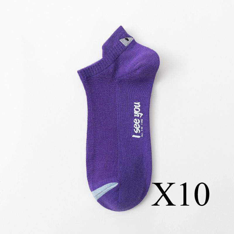 10 perechi de șosete de calitate cu fața zâmbitoare pentru femei, bumbac respirabil, joasă, tub scurt, ocazional, șosete anti-alunecare, rezistente la uzură, patru anotimpuri