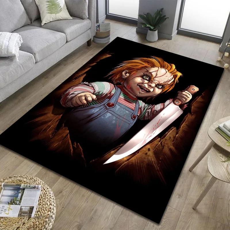 Tappeto Chucky Film Horror 3D Tappetino per Porta Soggiorno Bagno Tappeto per Pavimento Camera da Letto Annabelle Terrore Tappeto Decorativo Regalo di Halloween