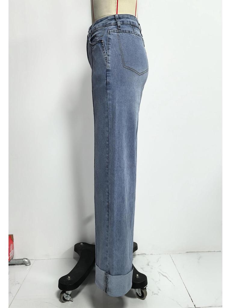 2026 Spring Women's High-Waisted Retro Wide-Leg Jeans with Center Seam Cuffs