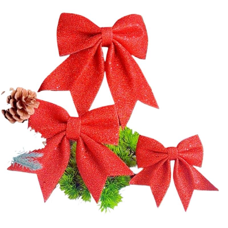 1/2PCS Large Red Gold Sparkling Bow Glitter Christmas Ribbon Bowknot Xmas Tree Hanging Ornaments New Year Home Decoration