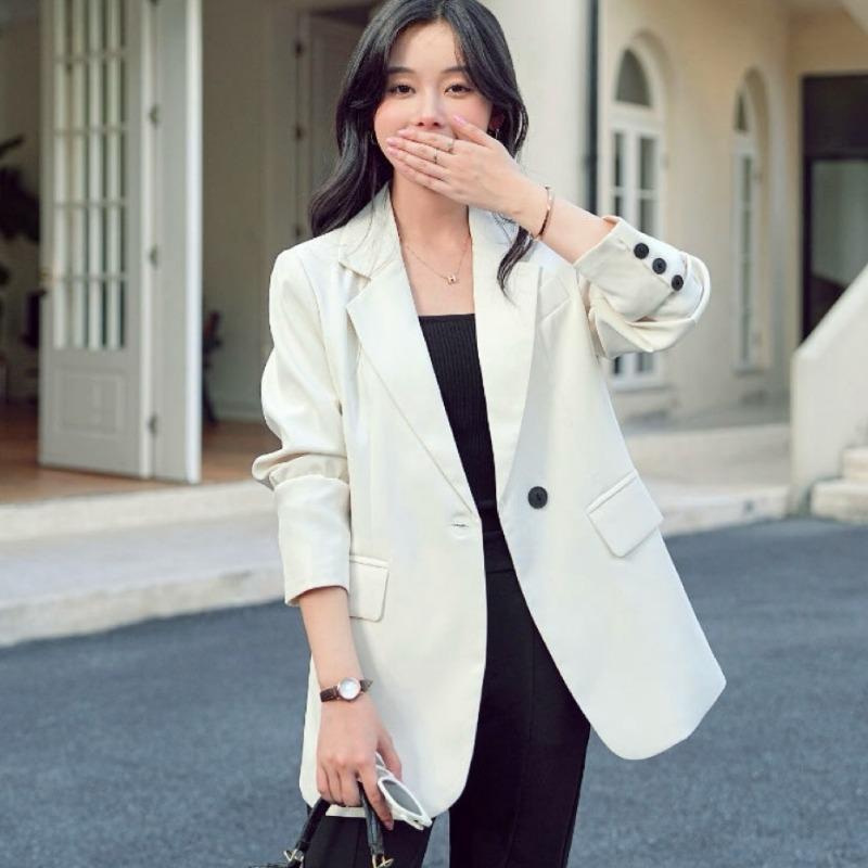 Korean Style Blazer for Women Spring and Autumn Temperament Back Slit Versatile Casual Cardigan Solid Color Top