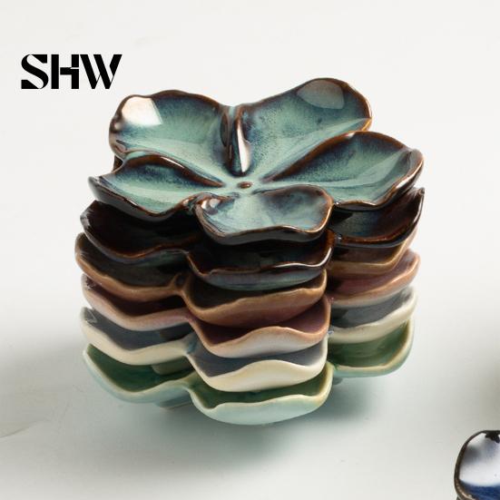 Retro Glaze Dipping Bowls Cherry Blossom Sauce Dish, Ceramic Sushi Soy Bowl, Small Unique Kiln Change Tableware Decorative Seasoning Appetizer Serving