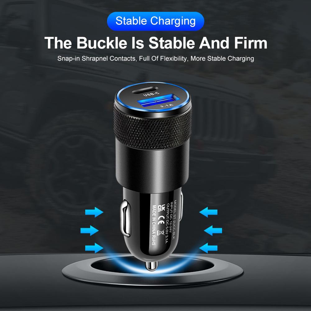 3.1A USB+PD Car Charger 1 To 2 Threaded Plug Mini Portable Multi-Functional Type-C Charger For Mobile Phones