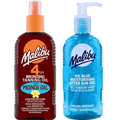 Malibu SPF4 Tanning Oil Spray with Monoi + Ice Blue After-Sun Gel 200ml