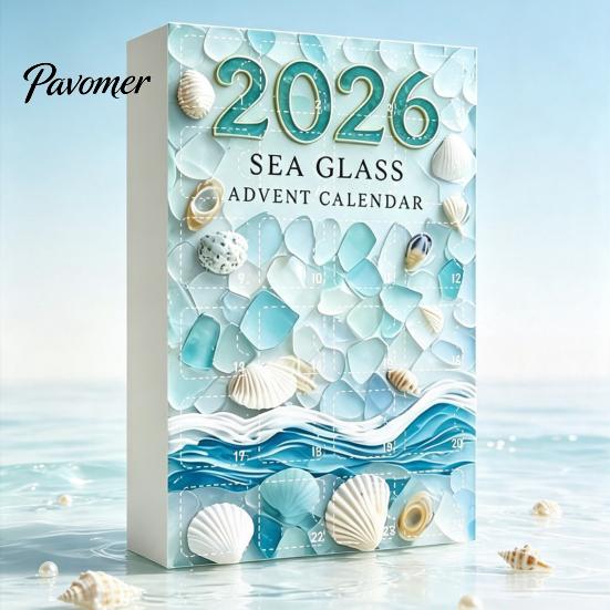 Ornamenti a Tema Oceanico Calendario dell'Avvento di Natale in Vetro Marino, Scatola Conto alla Rovescia di 24 Giorni con Accessori Decorativi Stagionali Ornamenti per Albero in Acrilico,