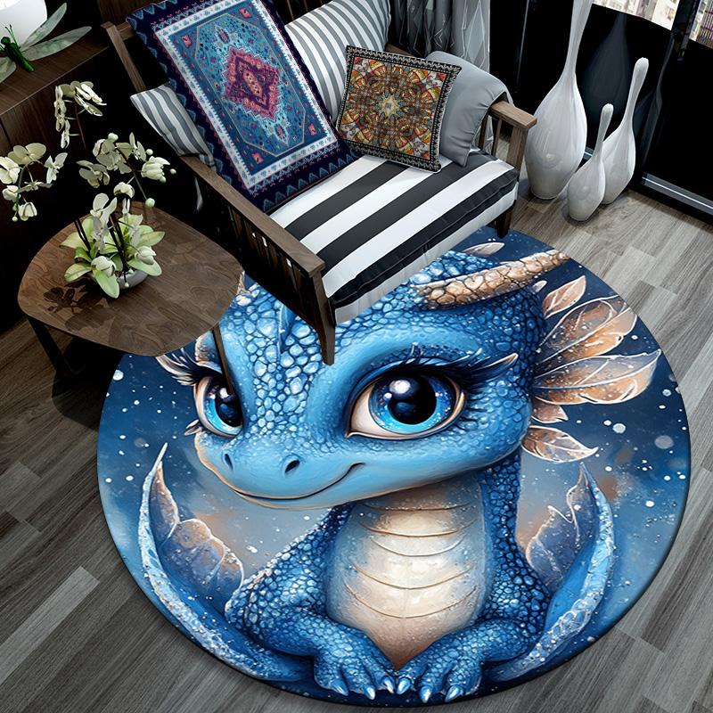 Blue Dragon Round Area Rug,Carpet Rug for Living Room Bedroom Sofa Playroom Decor,Non-slip Floor Mat