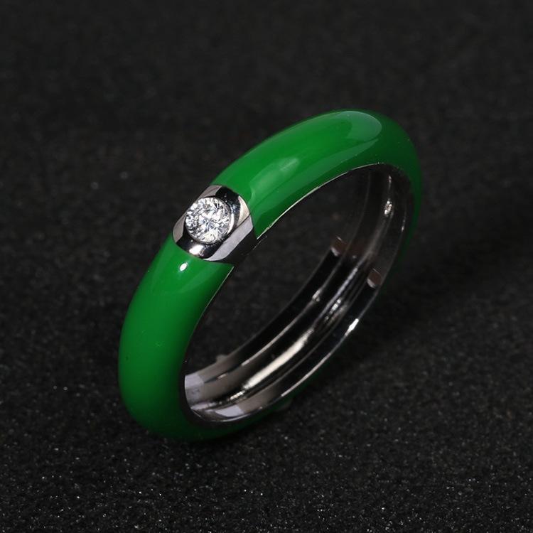 Creatieve Ring voor Dames Europees en Amerikaans Retro Gekleurde Emaille Ring Verguld Minimalistisch No. 9 green