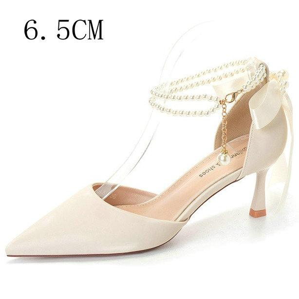 Fashion 2025 New Hollow Head High Heel Sandals Pearl Slim Heels Senior Sense Nude Nightclub Shoes Women