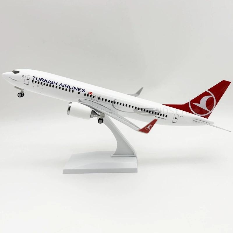 B737 Airplane 30cm Turkish Airlines 1/124 Scale Plane Resin Aviation Aircraft With Base and Wheel Enthusiasts Collected Souvenir