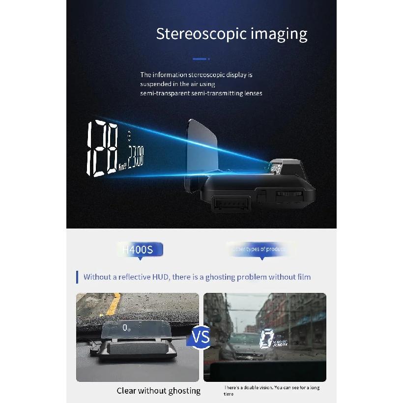H400S Head-Up Display Universal HUD Driving Computer OBD Speed Projector Fuel Mileage Alarm Car Accessories
