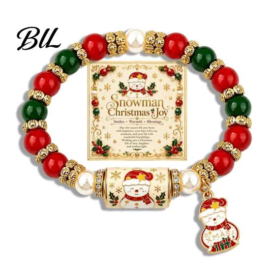 Holiday Party Outfit Accessories Christmas Bracelet, Elastic Stretch Beaded Bracelet with Xmas Jewelry Collection Tree Charm, Gifts for Women