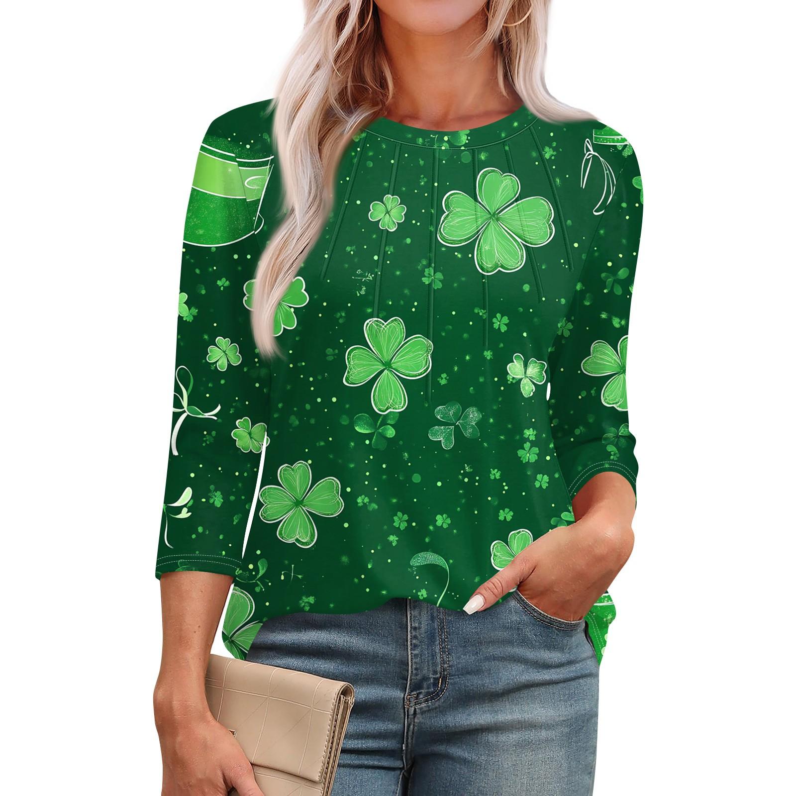 

Женская модная футболка с круглым вырезом и рукавом 3/4 с принтом, повседневная, базовая, плиссированная, пуловер S