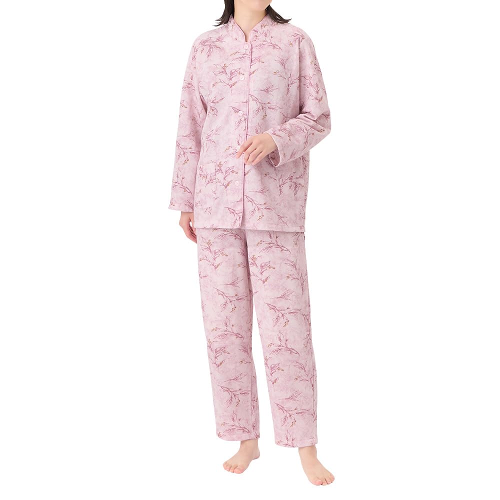 Gunze WARM PLUS Warm Long and Soft Soft Pink Women's Pajamas, Back, Sleeves, Pants, Quilted/Heat-Generating Quilt, (TG4045)