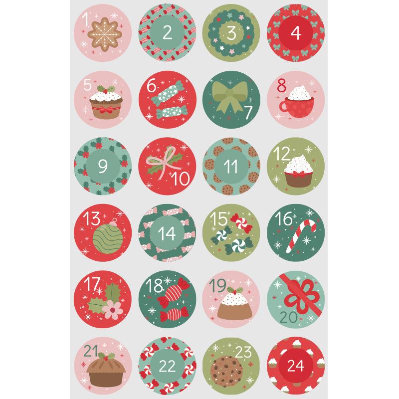 24Pcs/sheet Christmas Advent Calendar Number Sticker DIY Cookie Candy Packaging Sticker Gift Bag Wrapping Seal Dot Label