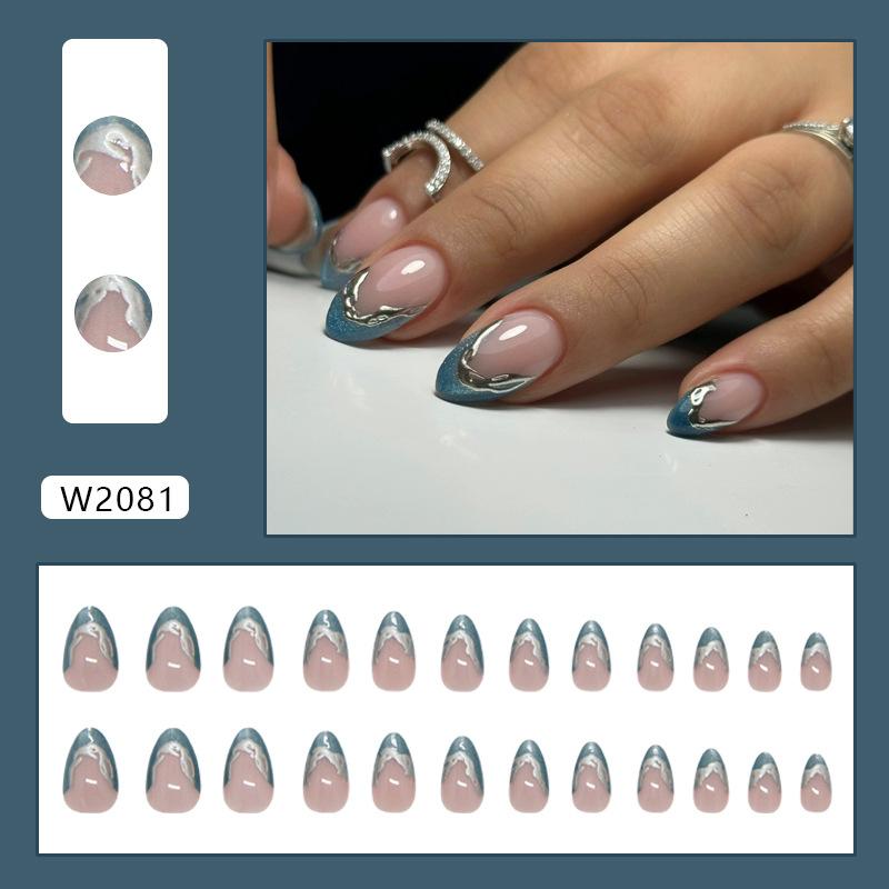 Стерео морской синий ледяной туман кошачий глаз серебряный французский сладкий и прохладный съемный носимый доспех 24 штуки накладные ногти