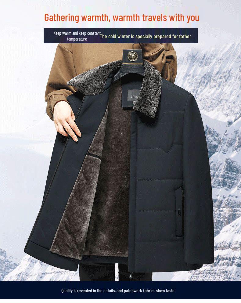 Woodpecker Men's Plus Velvet Thickened Winter Jacket - Warm Cotton Outerwear for Middle-Aged and Elderly