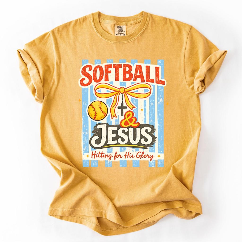 Christian Softball Mom Shirt, Game Day Faith Tee, Jesus and Softball T-Shirt, Comfort Colors Style Gift for Sports Moms