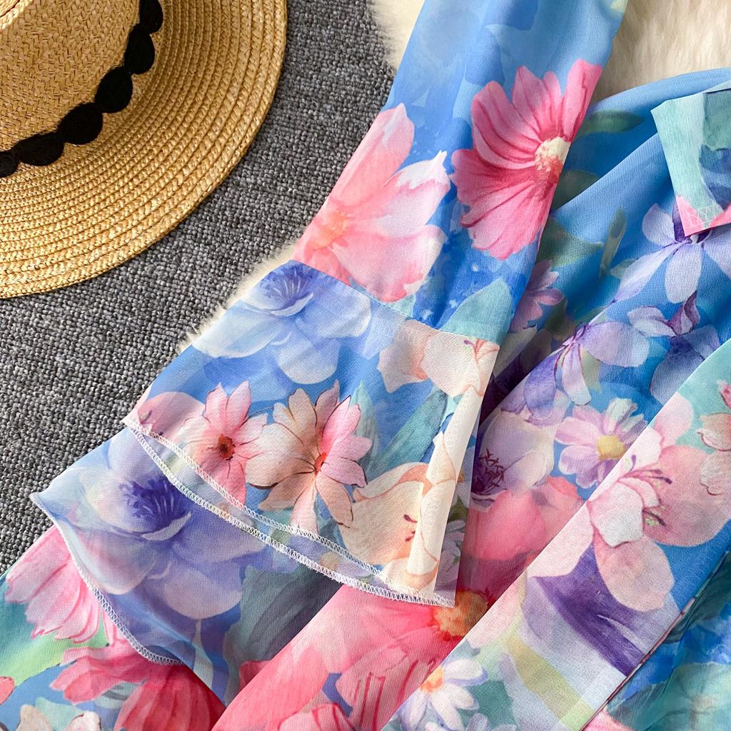 Franse zoete bloemen korte jurken voor vrouwen zomer flare mouw slanke A-lijn date jurk vrouwelijke strand vakantie jurk