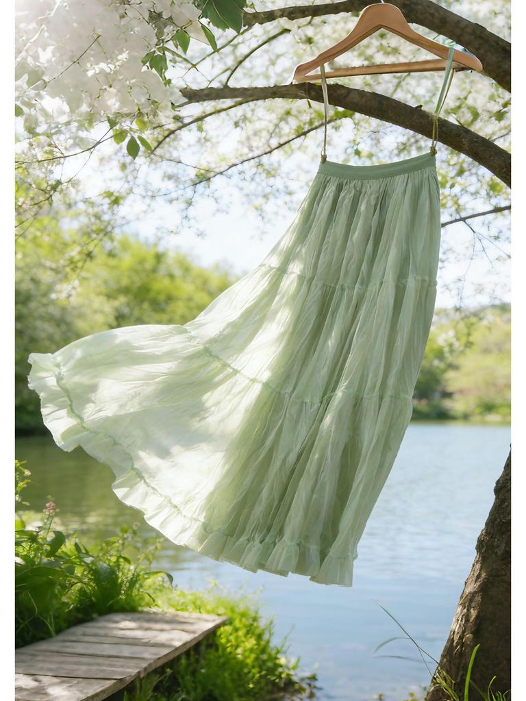 Women’s French-Style High Waist A-Line Mesh Skirt | 2026 Fairy Pleated Loose Hem