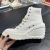 Fashion Canvas Shoes 2024 New High Top Women's Shoes Slope Heel Round Head Cross Tie Up Campus Outdoor Solid Color Women's Canvas Shoes