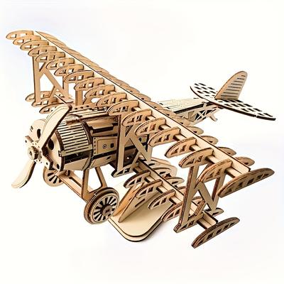 3D Wooden Puzzle Wings Airplane Wooden DIY Craft Airplane Model Kit Handmade 3D Three-dimensional Puzzle Retro Airplane Model Home Decoration Toy