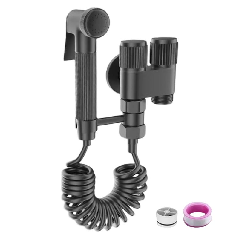 Ergonomic Toilet Bidet Hand Spray with double Outlet Valves Stainless Steel Washer set Handheld Bidet Simple Installation оружейный серый