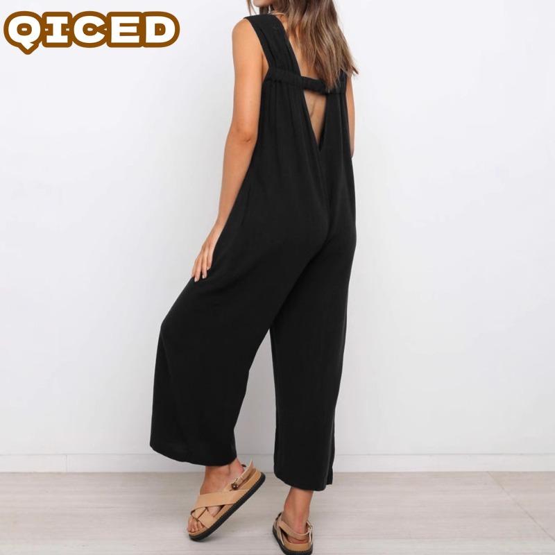 QICED Women's Fashion Casual Sleeveless O-Neck Pants Suits