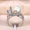 Huitan Unique Design Women Imitation Pearl Ring Gorgeous Wedding Party Luxury Accessories with Shiny CZ Lady Delicate Jewelry