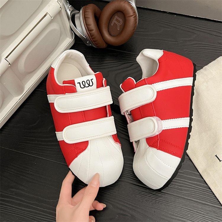 Cowhide version~ Flat bottom inner height increase Forrest Gump shoes big head ugly cute bread casual shoes women's Velcro sports moral training shoes