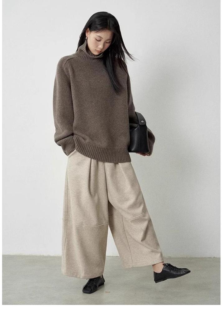 Women's High Neck Merino Wool Sweater - 2025 Autumn/Winter Korean Style Knit