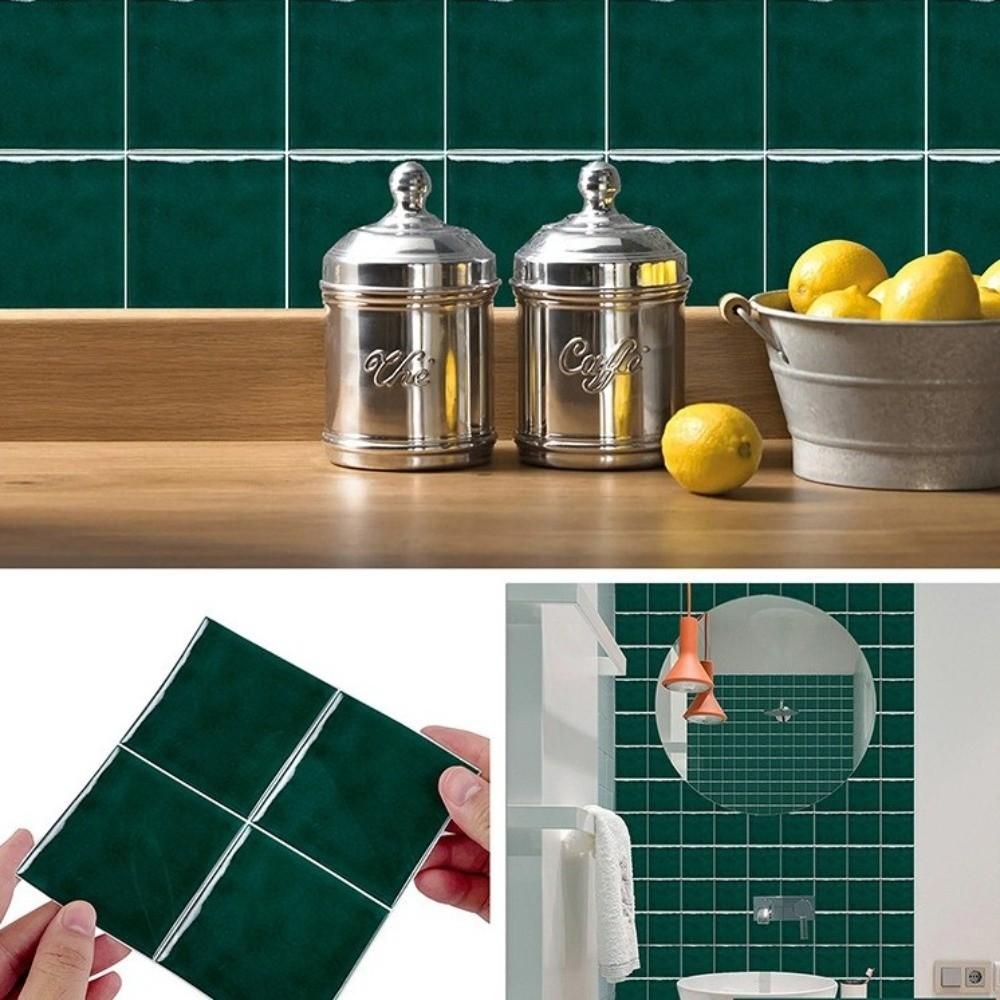 10Pcs Square Wall Stickers Solid Color Thickened Tile Stickers Retro Kitchen Wallpaper
