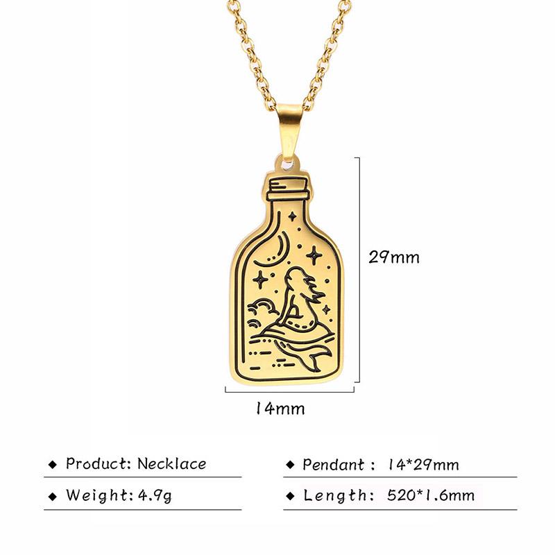Mermaid Wolf Moon Star Mountaion Bottle Pendant Necklace Stainless Steel Golden Necklaces Jewelry Gift Women