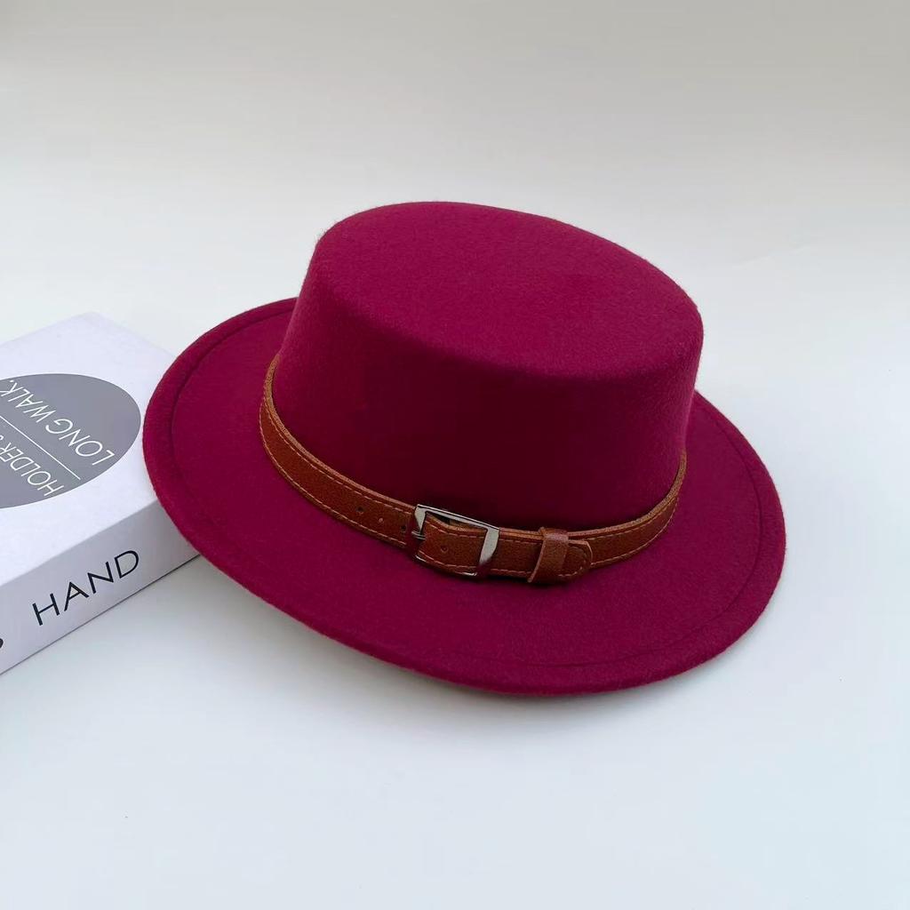 Coffee Color Is Fashionable and Elegant, Woolen Flat-top Hat, Women's Spring, Autumn and Winter Concave Shape Wears British Retro Top Hat Tide