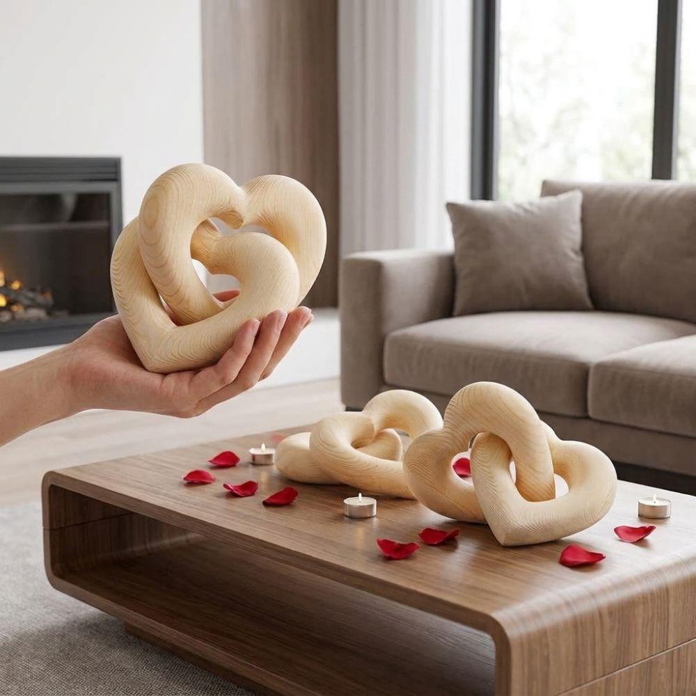 Romantic Interlocked Double Heart Chain Handmade Hearts Ring Table Sculpture Valentine Decor