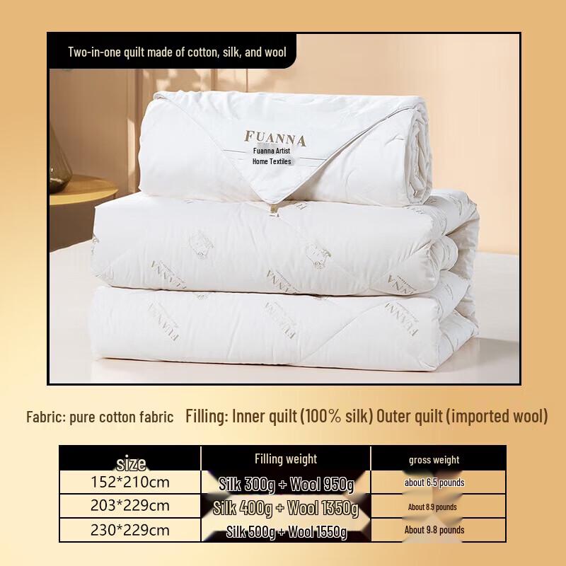 FUANNA All-Season Two-in-One Silk & Wool Blend Duvet
