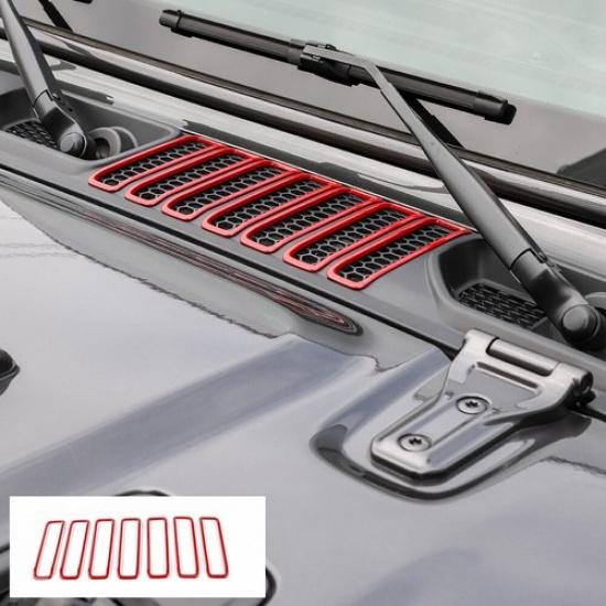 

7PCS Engine Hood Air Vent Inlet Ring Trim Bezels for Jeep Wrangler JL JT 18+ Red