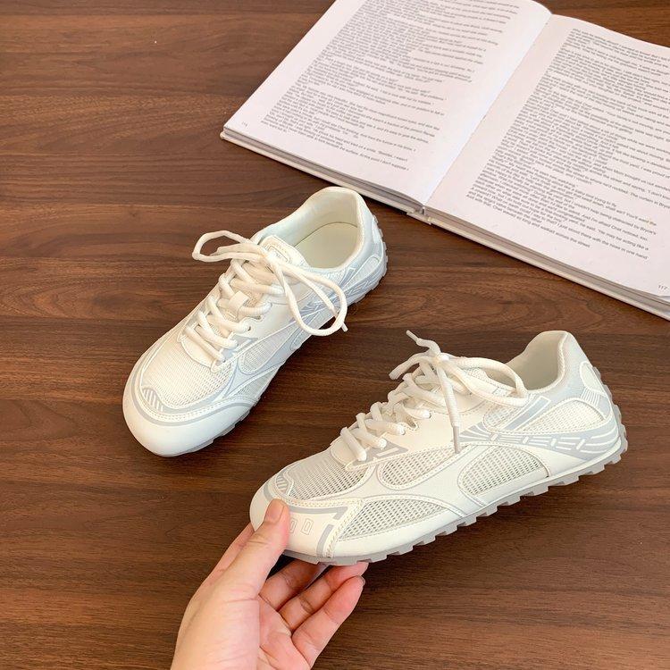 

Leather mesh Forrest Gump shoes women s 2025 summer new hollow breathable lace-up thick-soled thin casual sports shoes tide 35 белый