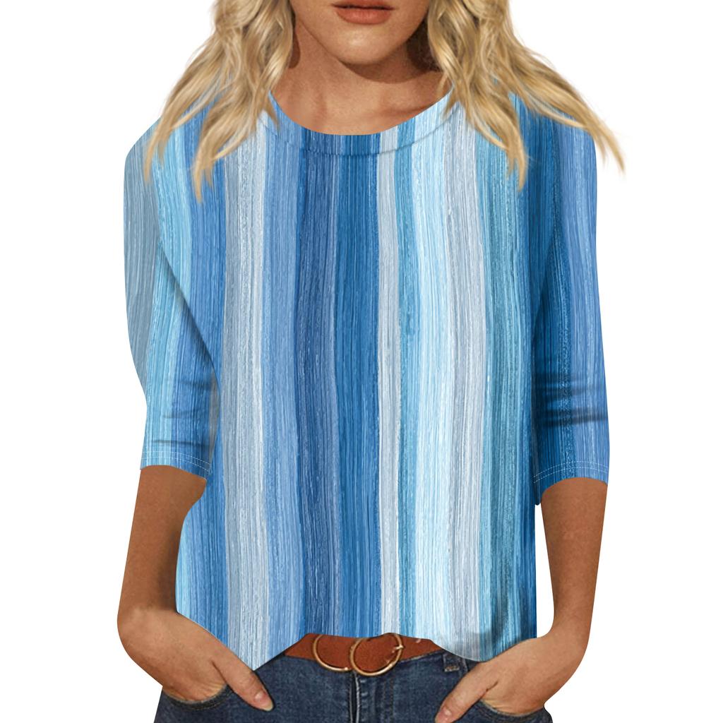 Women's Fashion Casual Round Neck Three-quarter Sleeve Gradient Print T-shirt Top