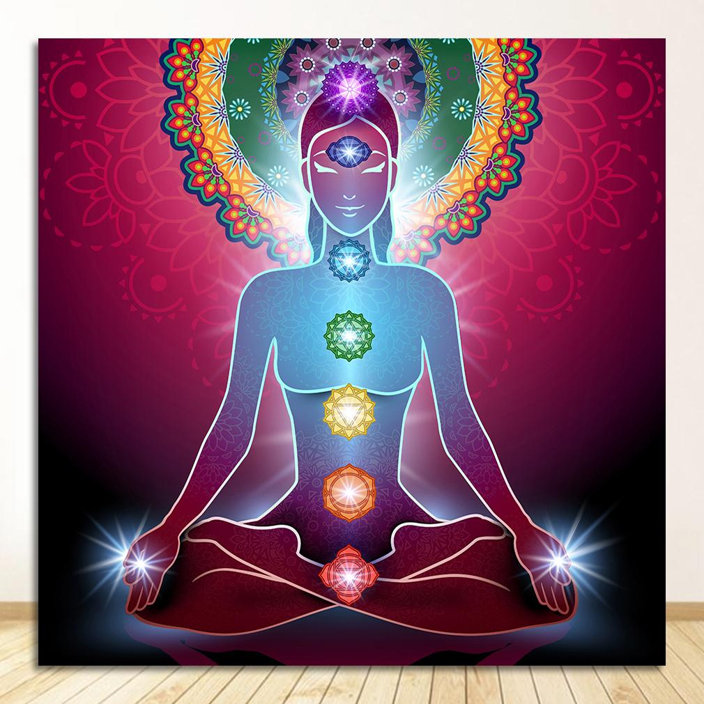 Buddha Statue Meditation 7 Chakra Mandala Psychedelic Yoga Boho Wall Art Paintings Décor Canvas Posters Prints Indian