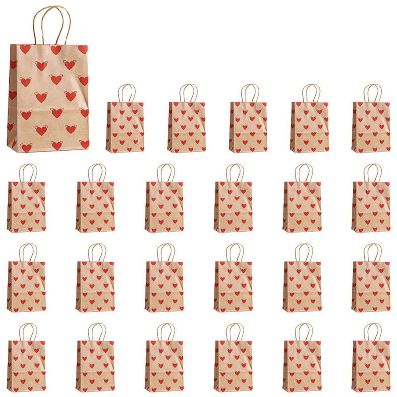 

AEE4-24 Pcs Valentines Day Gift Bags, Candy Bags Goodie Bags With Handles Heart Love Paper Bags For Wedding And Valentine