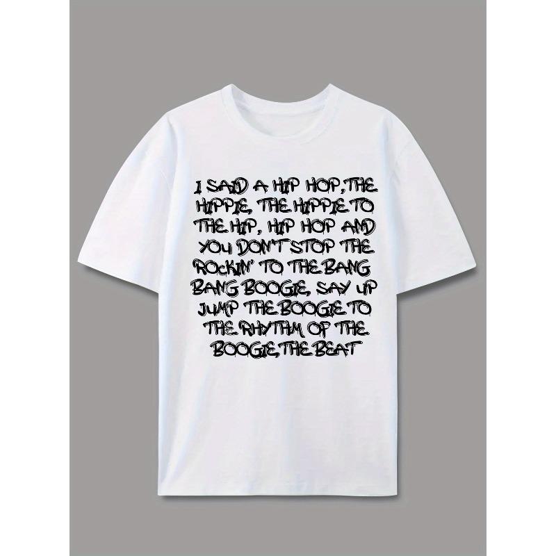 Hip-Hop Lyric Graffiti Font Print Men'S Casual T-Shirt,Summer Men'S Round Neck Short Sleeve T-Shirt, Stylish And Versatile Trendy Print Short Sleeves.