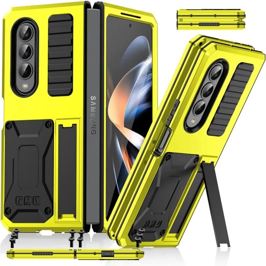 Metal Case 3 Layers Protection For Samsung Z Fold 4 Heavy Duty Aluminum Alloy 360 Shockproof Cover with Kickstand