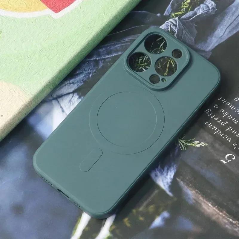 Liquid Silicone Case For iPhone 16 15 14 13 11 12 Pro Max Plus Phone Magnetic Wireless Charger For Magsafe Shockproof Back Cover