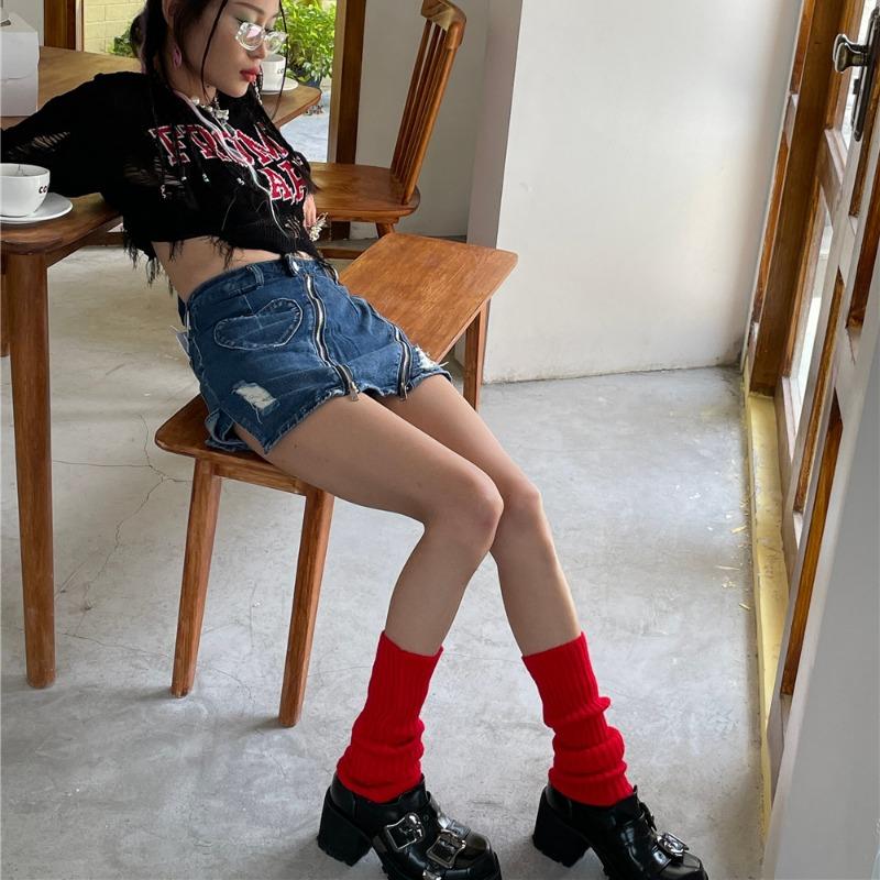 40cm Knitted Leg Warmers Women Sweet Jk Lolita Gothic Striped Harajuku Style Y2k Candy Color Arm Ankle Warm Slouchy Leg Covers