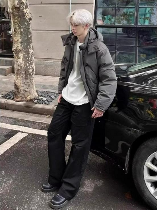 Men's Winter Cotton Jacket: American Style Hooded Coat with Stand Collar, Deconstructed Design, Trendy Cotton Padding.