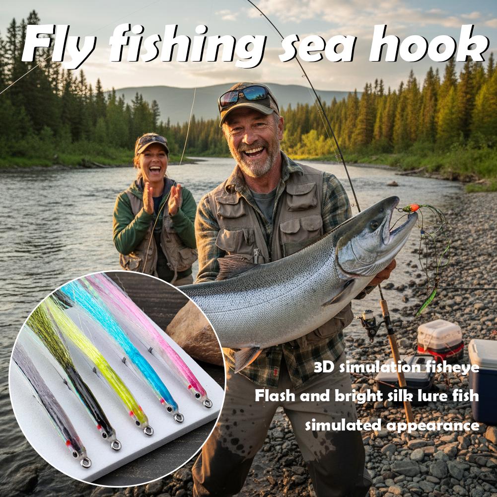 Freshwater Saltwater Fly Fishing Sand Eel /Sandeel Surf Candy,Stainless Hooks,Sea Trout Fly,3D Realistic Fish Eye Fly Lure