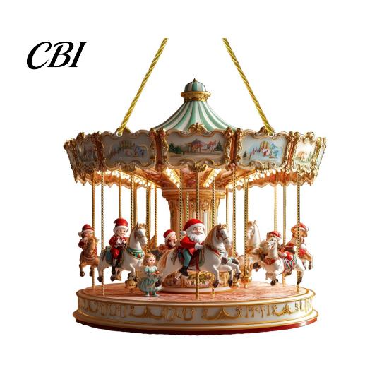 Decorative Lanyard Christmas Pendants Santa Claus Carousel/Snow Cottage Hanging Ornament, Double-Sided Customizable Holiday Party Favors Acrylic