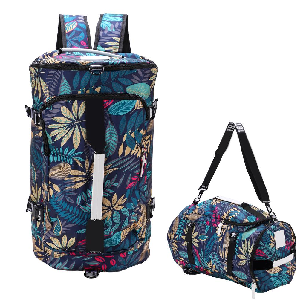 Printed Backpack Polyester Large Capacity Multifunctional Outdoor Leisure Travel BagBlue Maple Leaf