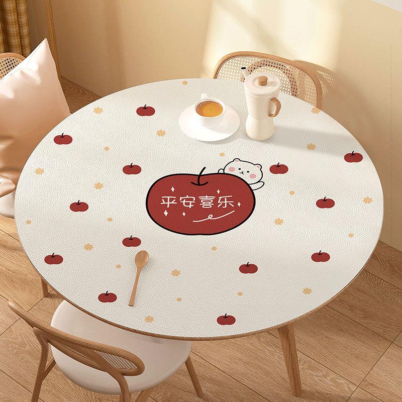 Small Round Coffee Table Tablecloth Waterproof, Oil-Proof, Wash-Free And Anti-Scalding Desktop Leather Dining Table Mat Household Large Round