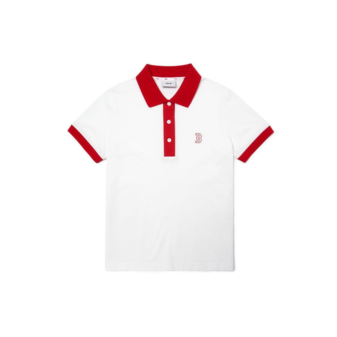 MLB Boston Red Sox Letterdruck Sommer Atmungsaktives Poloshirt Damen Oberteile Weiß 3FPQ03023-43RDS S